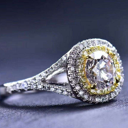 Elegant Two-Tone Lab-Created Diamond Ring with Dazzling Zircon Accents