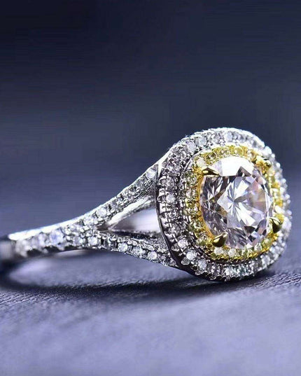 Elegant Two-Tone Lab-Created Diamond Ring with Dazzling Zircon Accents