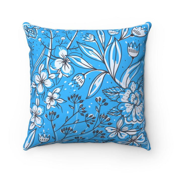 Blue Floral Reversible Decorative Pillowcase with Double-Sided Print