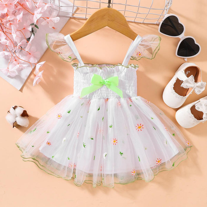 Adorable Embroidered Square Neck Baby Dress with Flutter Sleeves