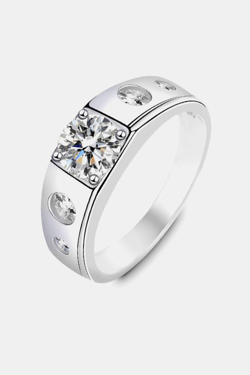 Exquisite 1 Carat Moissanite and Zircon Ring in Platinum-Plated 925 Sterling Silver