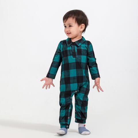 Checkered Baby Romper with Collar