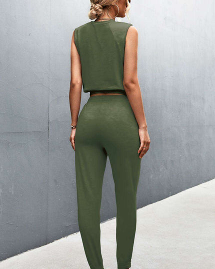 Elegant Sleeveless Top and Joggers Set - Effortless Style Ensemble