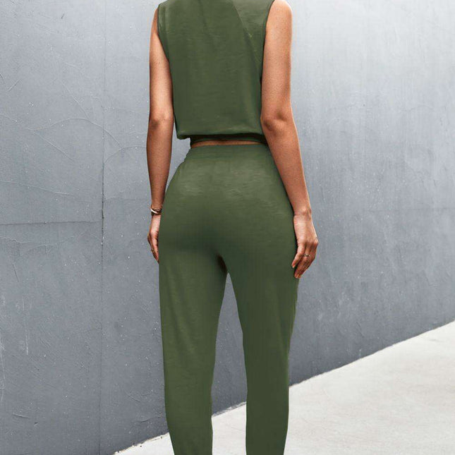 Elegant Sleeveless Top and Joggers Set - Effortless Style Ensemble