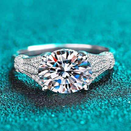 Radiant 3 Carat Lab-Diamond Silver Ring with Elegant Zircon Accents - Exquisite Rhodium-Plated Design