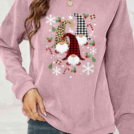 Whimsical Gnome Print Cozy Sweatshirt with Trendy Drop Shoulders