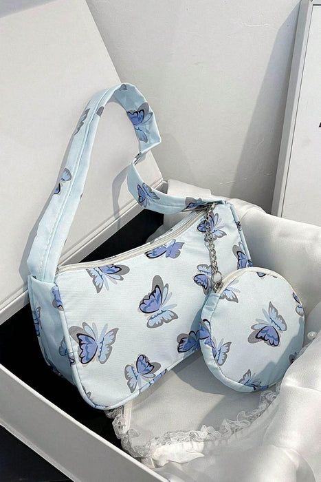 Butterfly Print Shoulder Bag and Coin Purse Bundle for Stylish Convenience