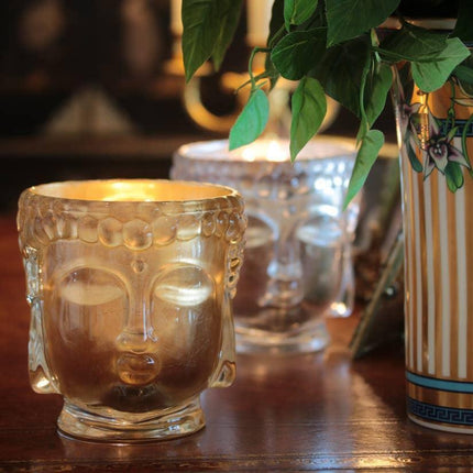 Opulent 24K Gold Buddha Head Candle with Enchanting Ambrette and Sandalwood Essence