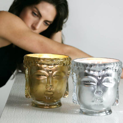 Opulent 24K Gold Buddha Head Candle with Enchanting Ambrette and Sandalwood Essence