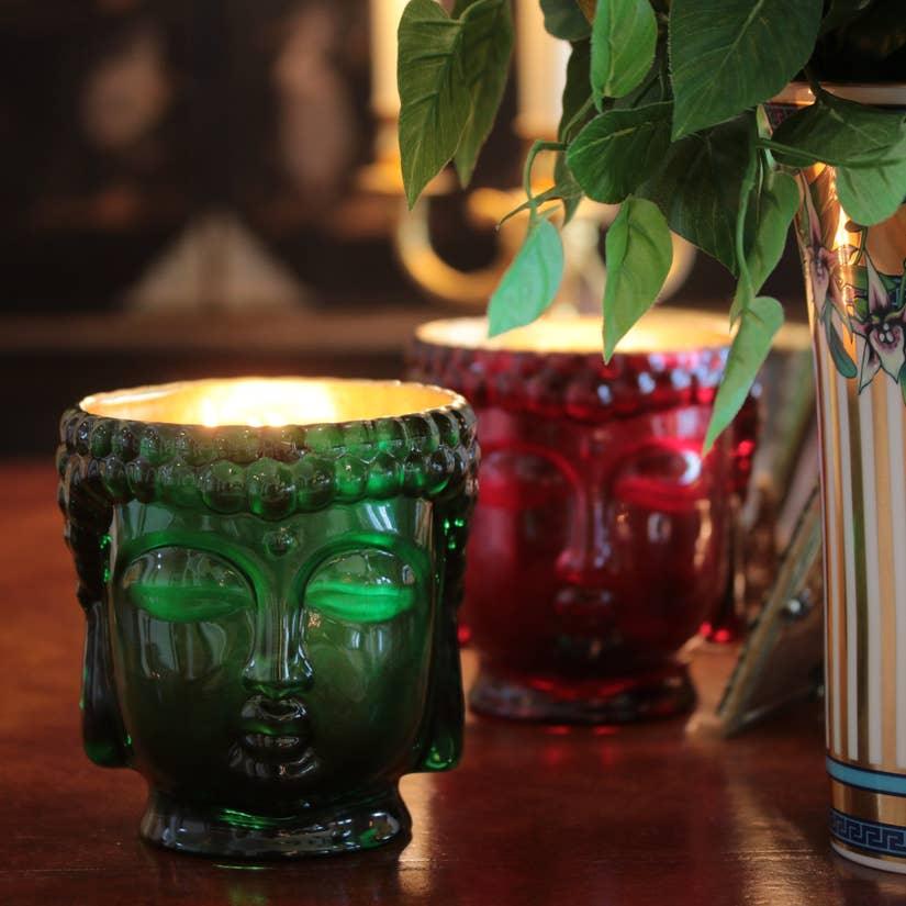 24K Green Emerald Glass Buddha Candle - Très Elite