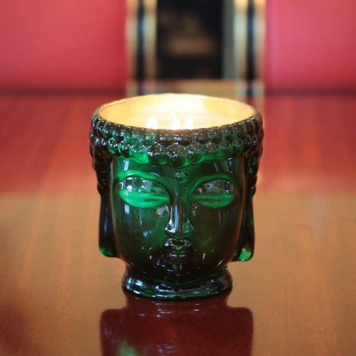 24K Green Emerald Glass Buddha Candle - Très Elite