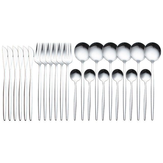 Refined Elegance Collection: Deluxe 24-Piece Stainless Steel Cutlery Set with Elegant Box