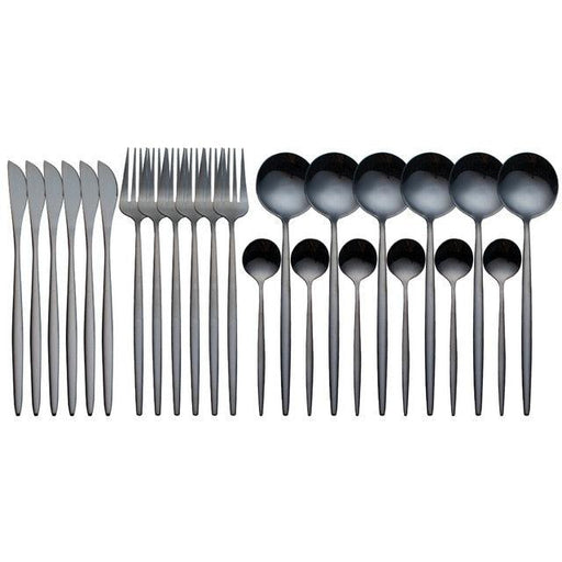Refined Dining Essential: Elegant 24-Piece Stainless Steel Cutlery Set with Chic Presentation