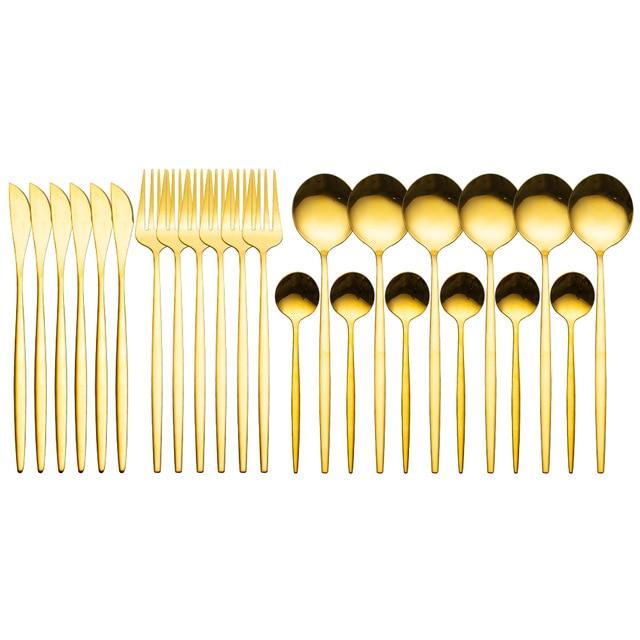 Refined Dining: Premium 24-Piece Stainless Steel Flatware Set with Elegant Box