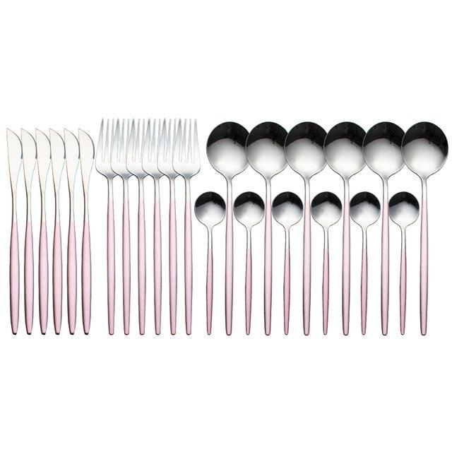 Luxurious Dining Set: Premium 24-Piece Stainless Steel Flatware Collection with Elegant Gift Packaging