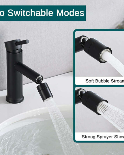 360° Rotating Matte Black Bathroom Sink Faucet with Dual Water Flow Modes