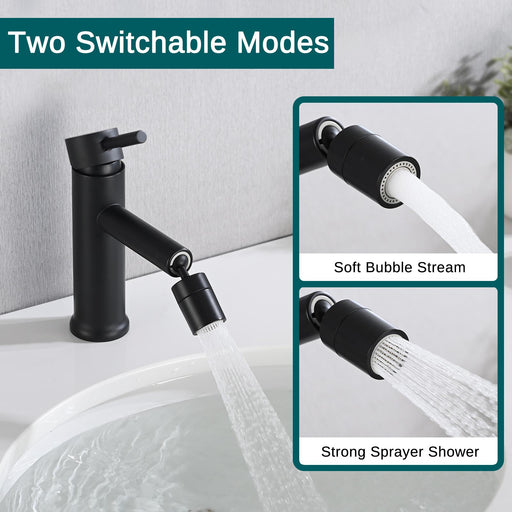 360° Rotating Matte Black Bathroom Sink Faucet with Dual Water Flow Modes