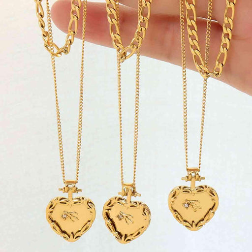 Chic Heart-Shaped Stainless Steel Necklace with Double Layer