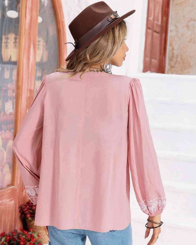 Whimsical Floral Chiffon Blouse with Elegant Balloon Sleeves