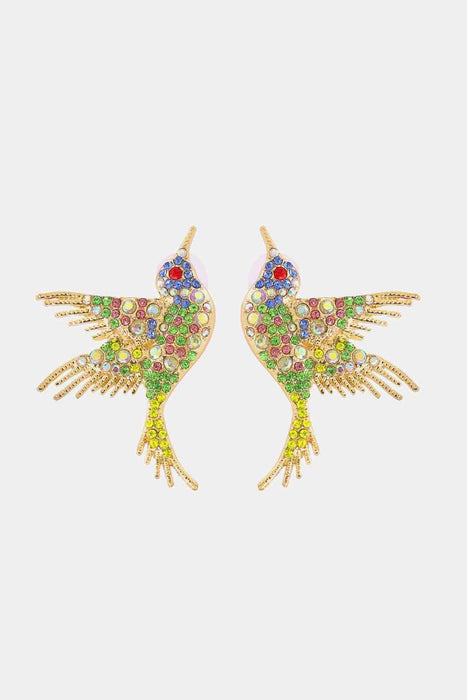 Avian-Inspired Zinc Alloy Earrings adorned with Glass Stones