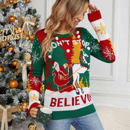 Stylish Long Sleeve Round Neck Sweater with Trendy Prints for Cozy Wear