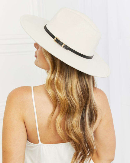 Chic Beige Fedora Hat with Adjustable Fit and Elegant Belt Detail
