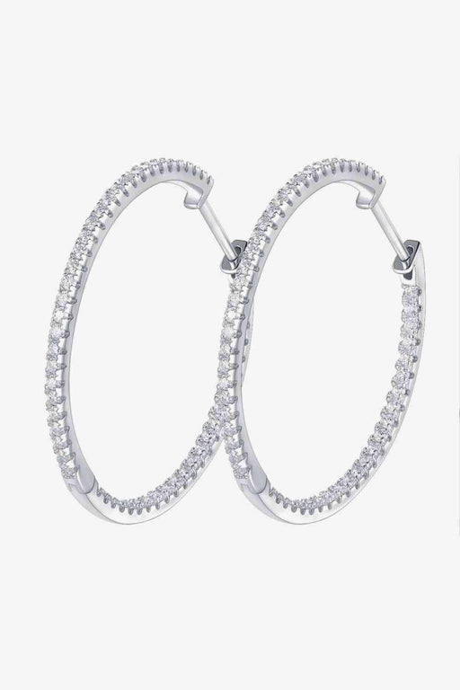 Elegant Moissanite Inlaid Sterling Silver Hoop Earrings - Sophisticated Glamour and Timeless Beauty