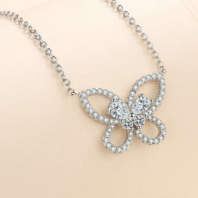Elegant Lab-Diamond Butterfly Pendant Necklace