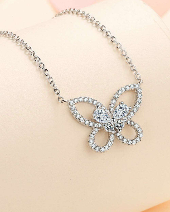 Elegant Lab-Diamond Butterfly Pendant Necklace