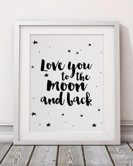 Celestial Romance Frameless Wall Art - "Love You to The Moon" Sustainable Home Decor - Chic Sophistication for Your Space