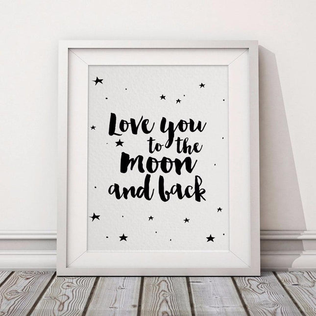 Celestial Romance Frameless Wall Art - "Love You to The Moon" Sustainable Home Decor - Chic Sophistication for Your Space