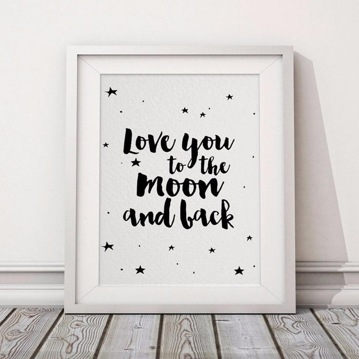 Moonlit Love Frameless Wall Art - Elegant Nursery Decor with "Love You to The Moon" Design