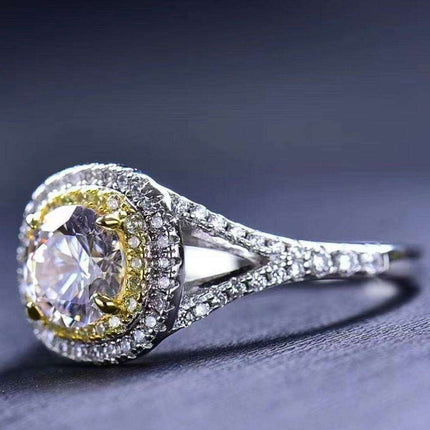 Elegant Two-Tone Lab-Created Diamond Ring with Dazzling Zircon Accents