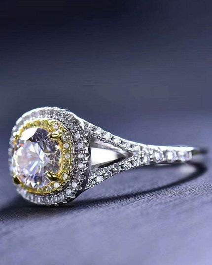 Elegant Two-Tone Lab-Created Diamond Ring with Dazzling Zircon Accents