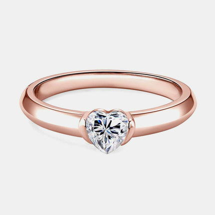 Elegant Heart-Shaped Rose Gold Solitaire Ring with Lab-Created Diamond
