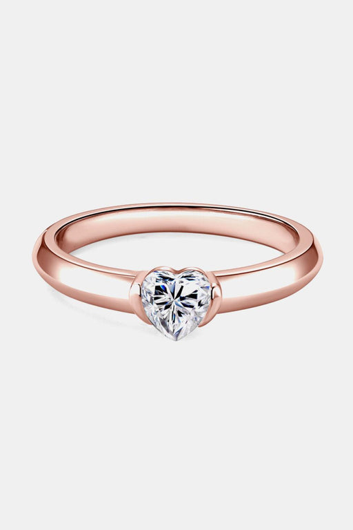 Lab Grown Diamond Heart Solitaire Ring with Rose Gold Finish