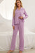 Chic Contrast Piping Lounge Set with Button Front and Lapel Collar