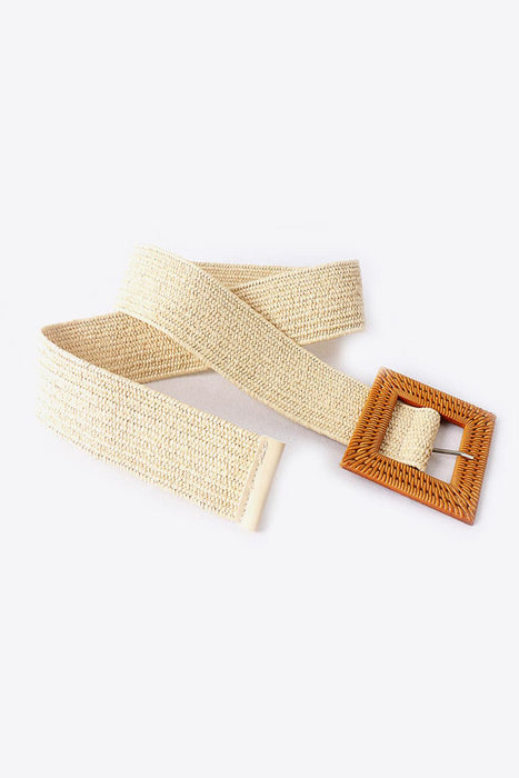 Elastic Square Buckle Braided Belt with Resin Buckle