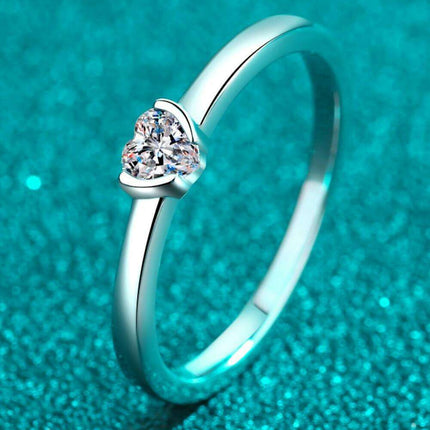 Radiant Heart Lab-Diamond Ring in Platinum-Plated Sterling Silver
