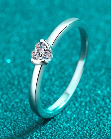 Radiant Heart Lab-Diamond Ring in Platinum-Plated Sterling Silver