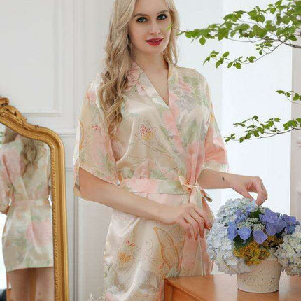 Elysian | Elegant Floral Kimono Robe & Lounge Set for Women - Luxurious Polyester Comfort