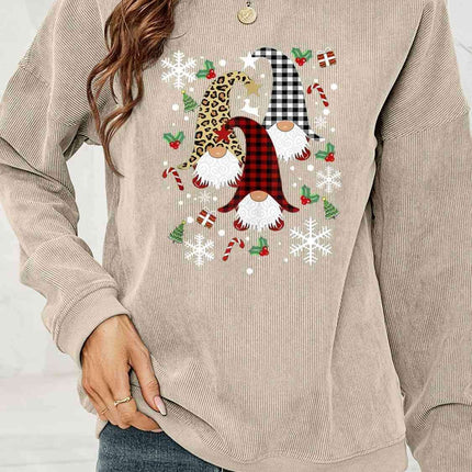 Whimsical Gnome Print Cozy Sweatshirt with Trendy Drop Shoulders