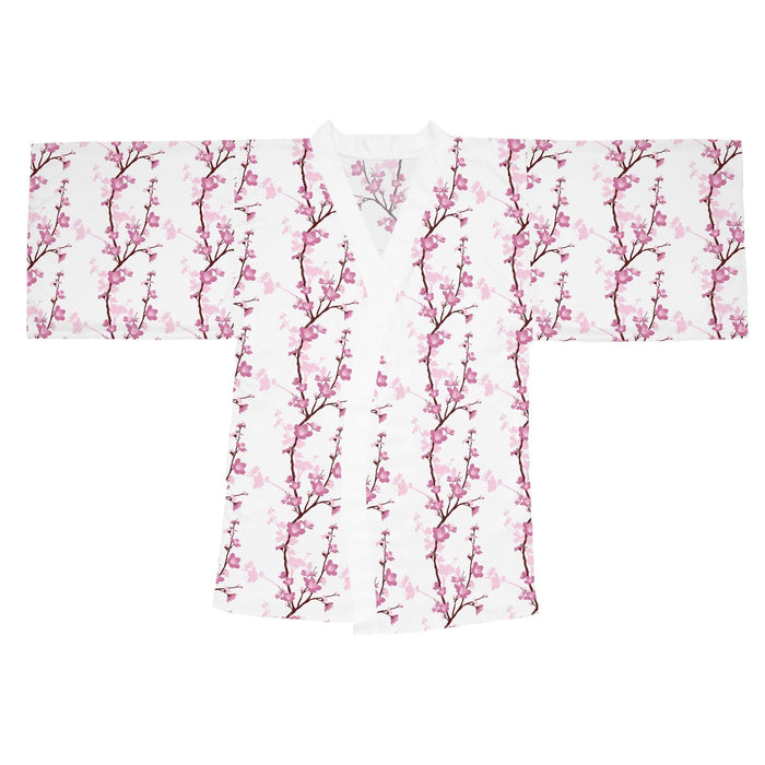 Japanese Floral Kimono Robe with Bell Sleeves and Waist Belt