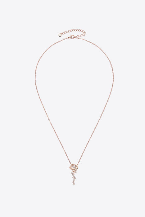 Rose Gold Plated Floral Necklace with Sparkling Moissanite Details