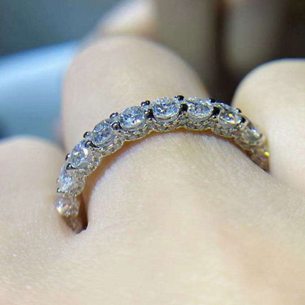 Sleek Platinum-Finished Moissanite Ring - Timeless Elegance