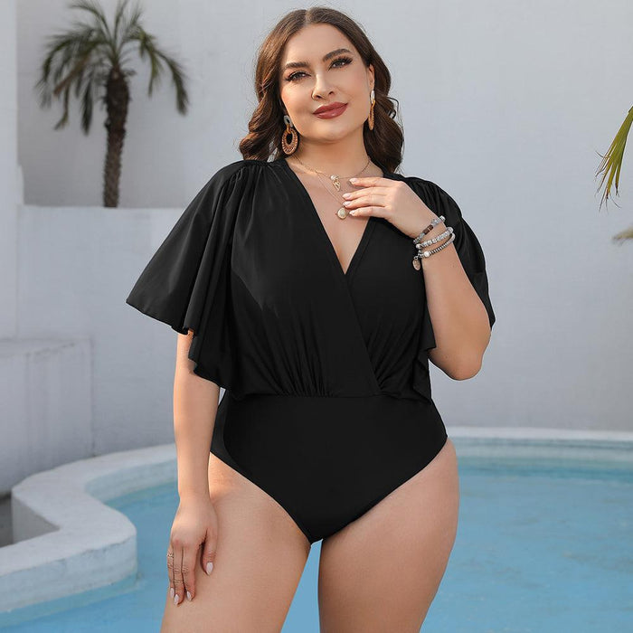 Flattering Solid Beach One-Piece Swimsuit for Plus Size Women