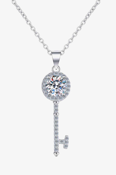 Elegant Glow: Moissanite Key Pendant Necklace with Sparkling Zircon Accents