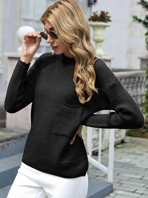 Snuggly Knitted Pocket Pullover Sweater