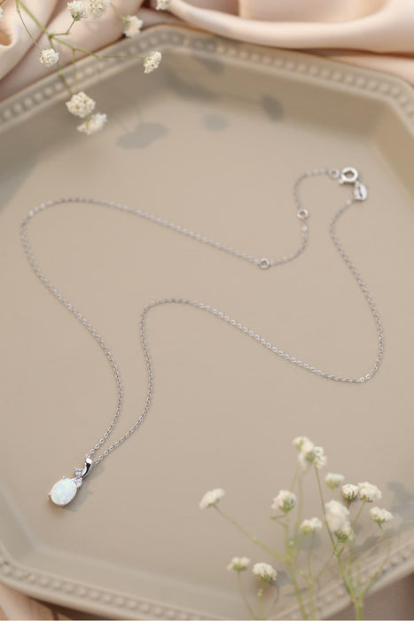 Opal Radiance: Sterling Silver Necklace with Platinum-Plated Chain