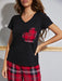 Heartfelt Comfort Lounge Wear Set with V-Neck Top and Plaid Trouser
